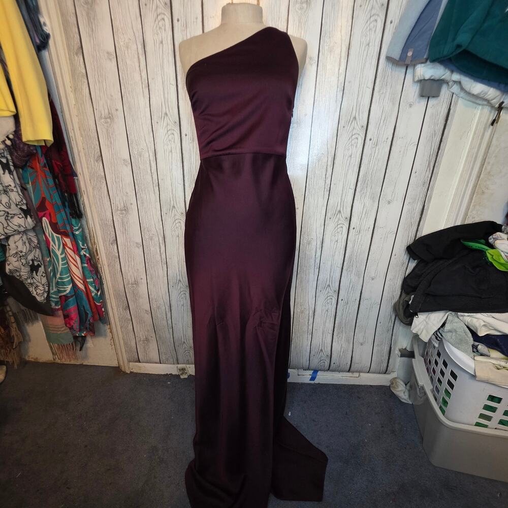 BHLDN Scottie One-Shoulder Satin Maxi Dress Dark Plum Purple Size 6 - Picture 2 of 11